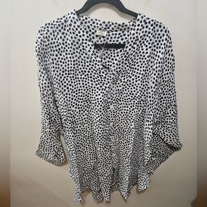 Indigo Swimwear Black White Polka Dot Linen Oversized Swimsuit Pool Coverup MED